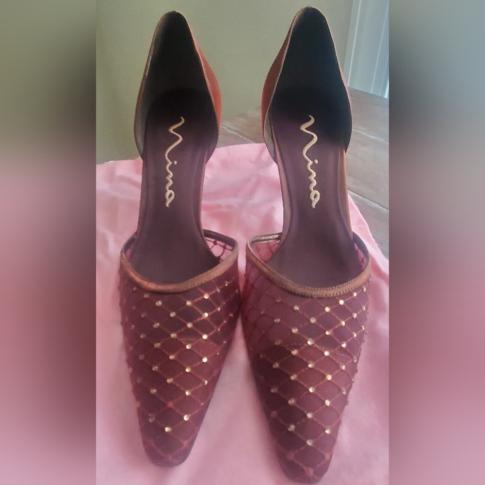 NINA Women's BROWN Satin Sequin Heels